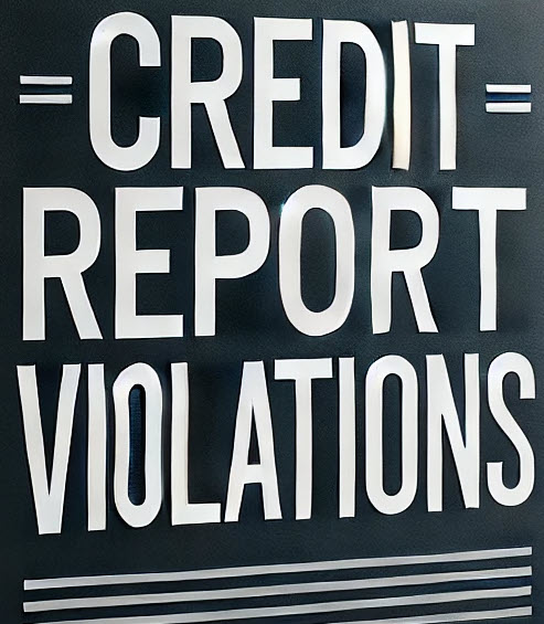 Professional sign displaying the words 'Credit Report Violations' in bold dark blue typography on a white background